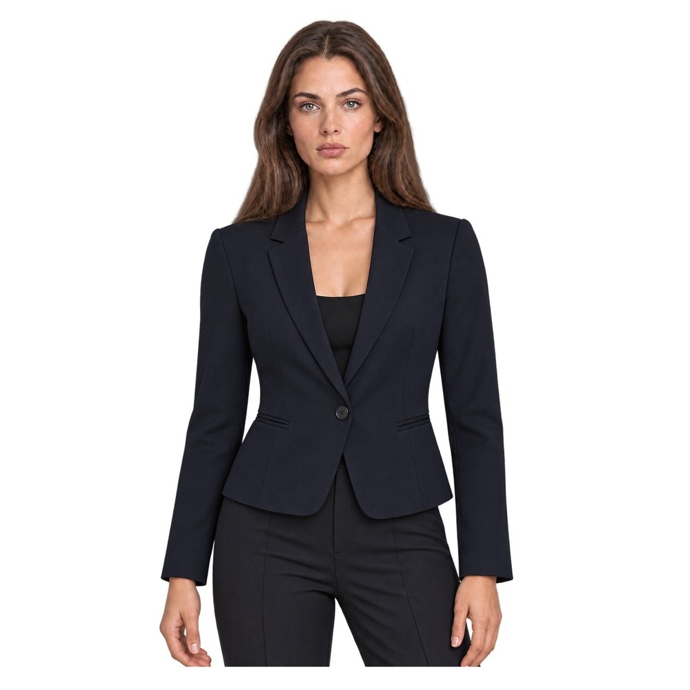 Ann Taylor Navy Blazer Women's Size 8 One Button Polka Dot Lined Classic Jacket